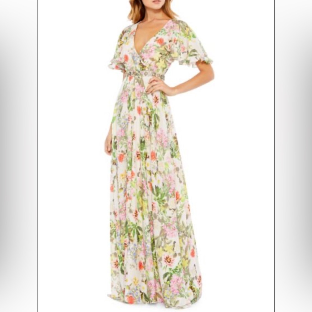MAC DUGGAL Floral Surplice Neckline Gown